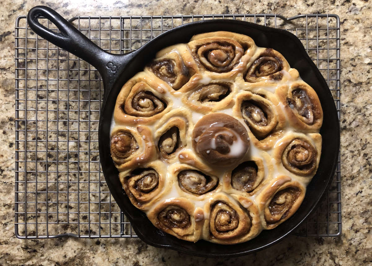 Cinnamon rolls in 10 inch skillet.